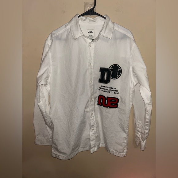 Zara Men's Textured With Patch White Rear Moove Groove & Jive Relax Shirt Size M - Picture 2 of 4